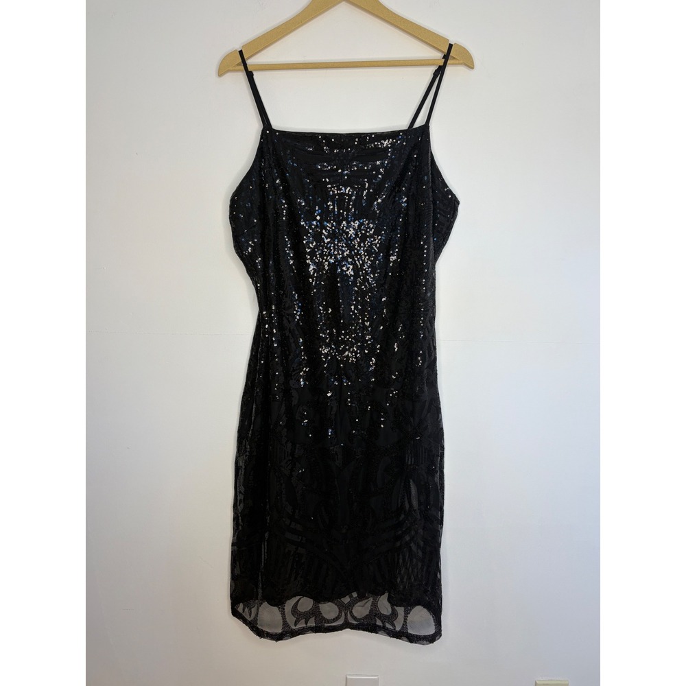 Zenobia Sequin Mini Dress Women 3XL Black Art Deco Party